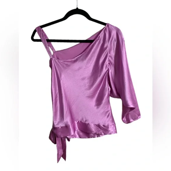 RARE Vintage BCBGMaxAzria 100% Silk Pink One-Shoulder Women's Top - 2 - Picture 4 of 10
